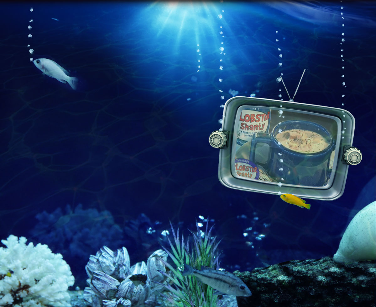Television underwater with fish